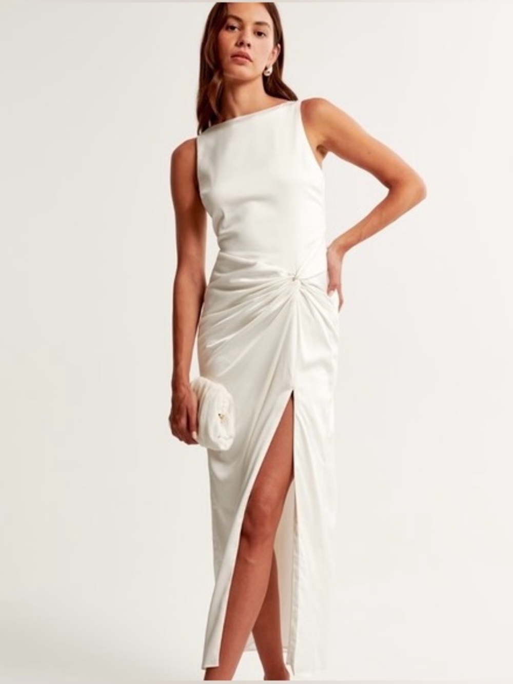 Abercrombie & Fitch White Satin  High-Neck Halter Maxi Gown XS Women Formal Prom